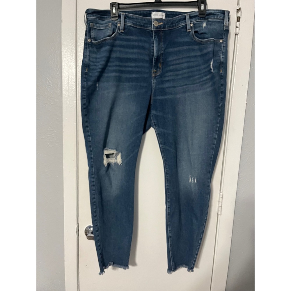 Lane Bryant High Rise Skinny Jeans 24 Flex Magic Distressed Raw Hem Blue‎ Denim